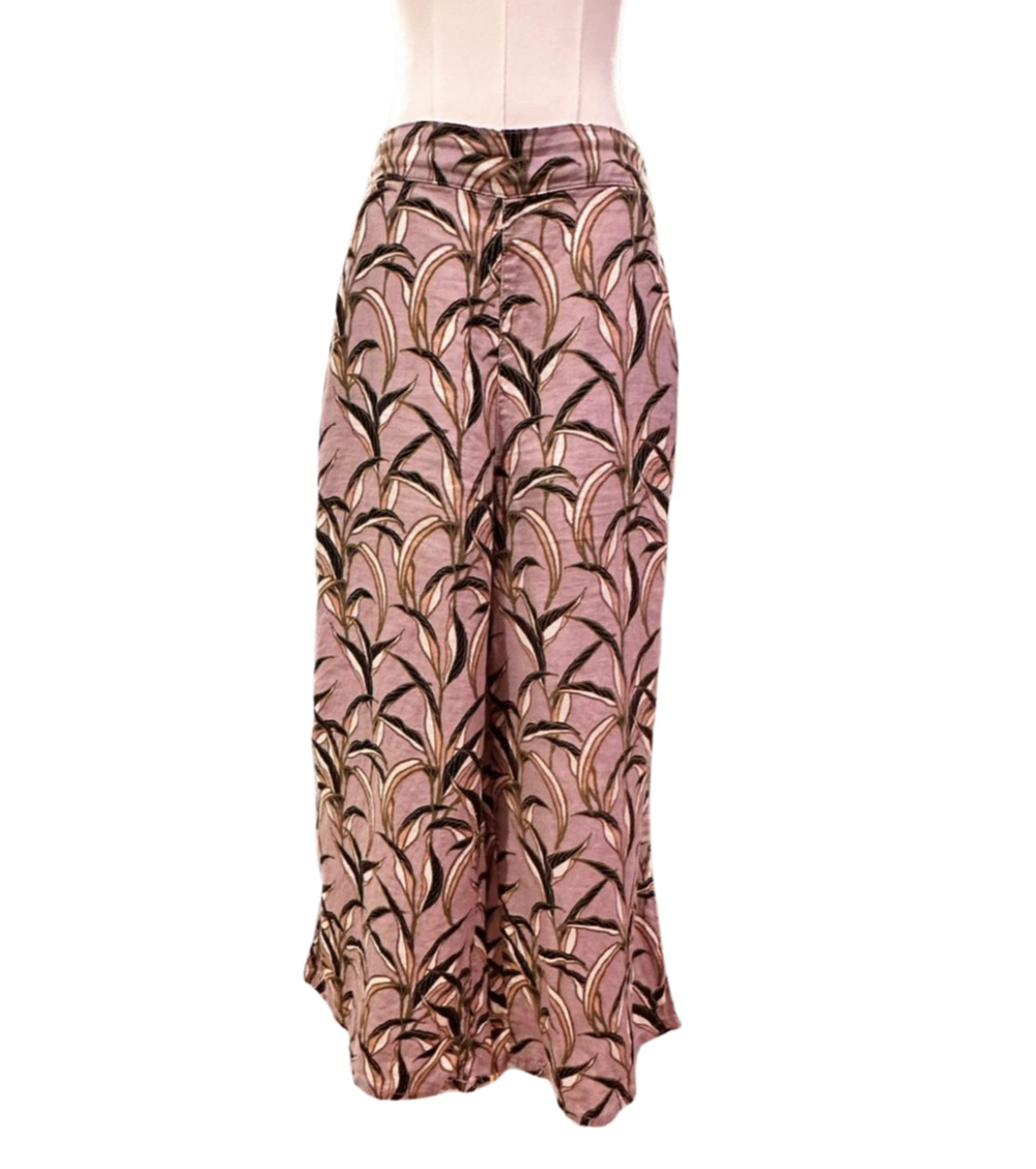 Tahari Linen Tropical Printed Cropped Wide Leg Pants Large